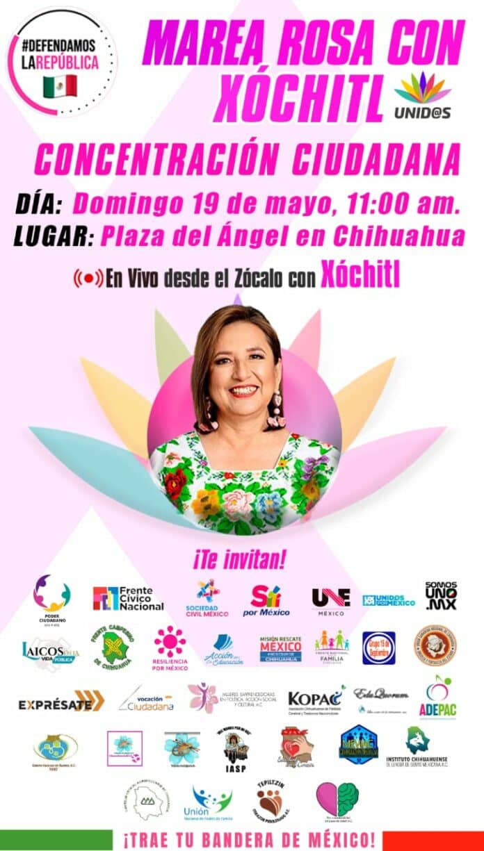 Se suman más de 30 organizaciones a Concentración Marea Rosa con Xóchitl